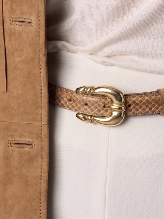 Mercanti Fiorentini Accessories - Mercanti Fiorentini Tan Snakeskin Belt with Gold Sculpted Buckle